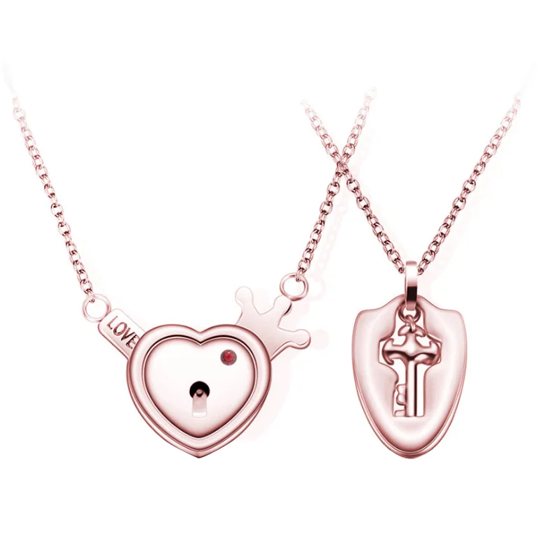 

Fashion Personality Couple Stainless Steel Necklace Love Lock Key Pendant Couple Necklace