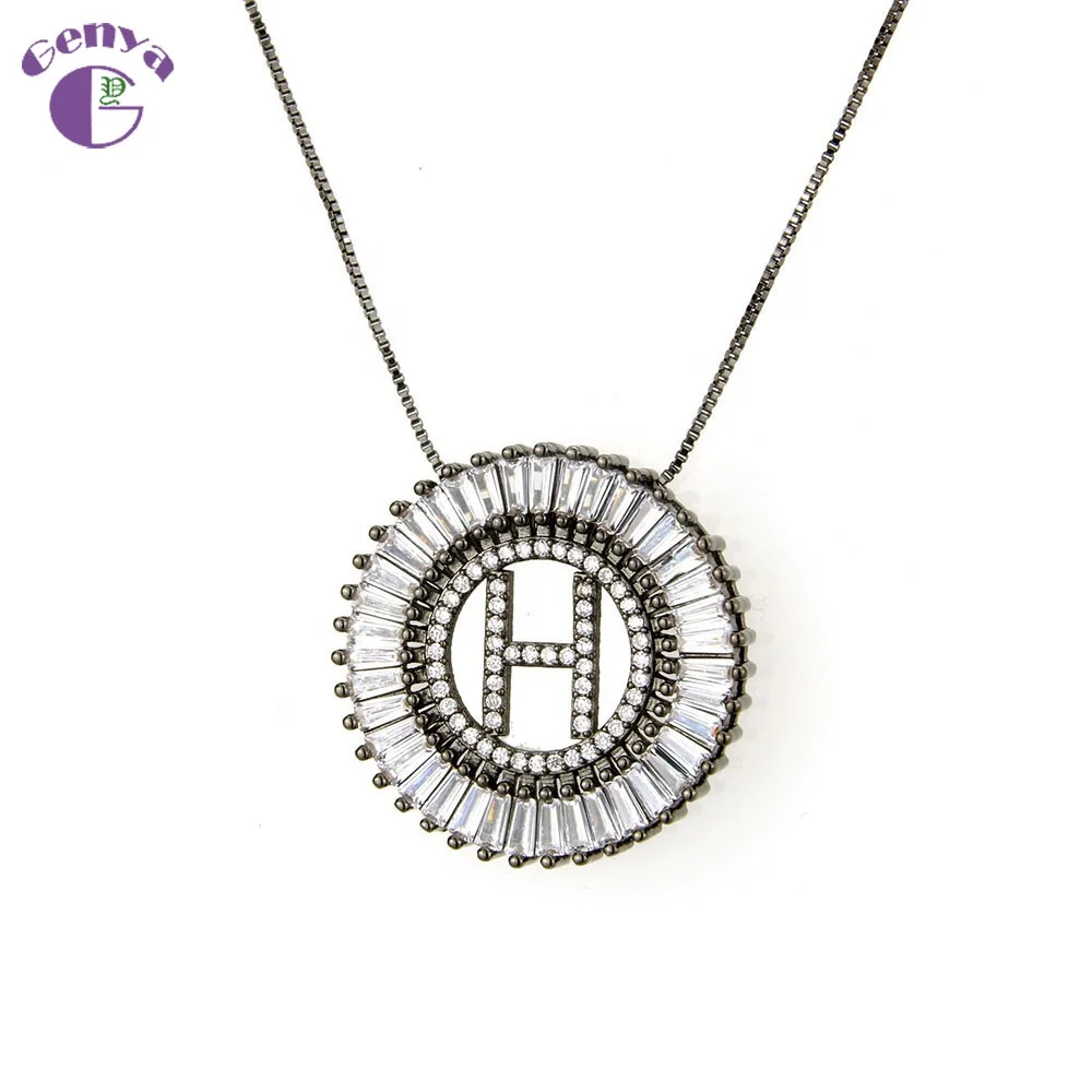 

GENYA New silver 26-letter necklace with simple copper plated platinum round zircon pendant necklace, As picture