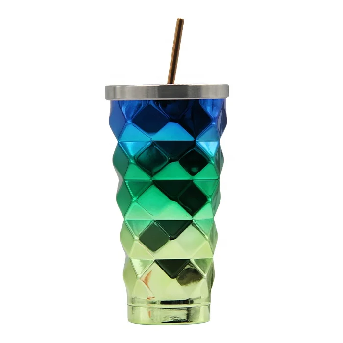 

Double Wall Vacuum Insulated Stainless Steel Water Bottle Gradient Cup With Straw, Customized color acceptable
