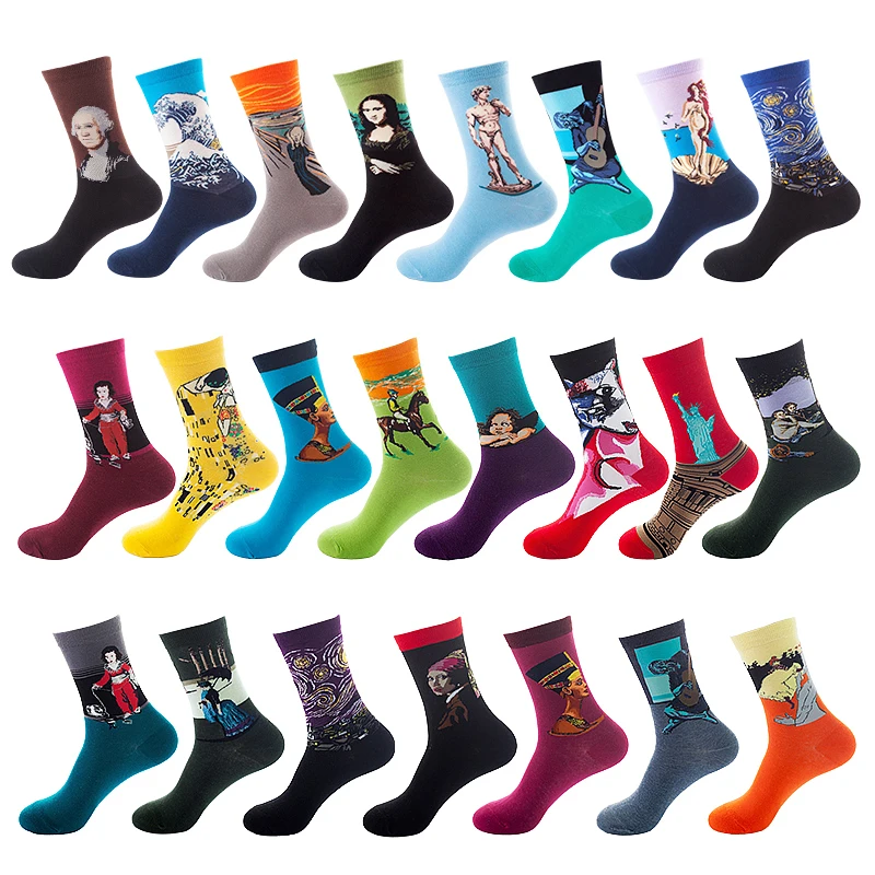 

Famous oil painting design van gogh mural chaussette crew socks colorfu art sweat absorbent Combed Cotton tube Cool Socks