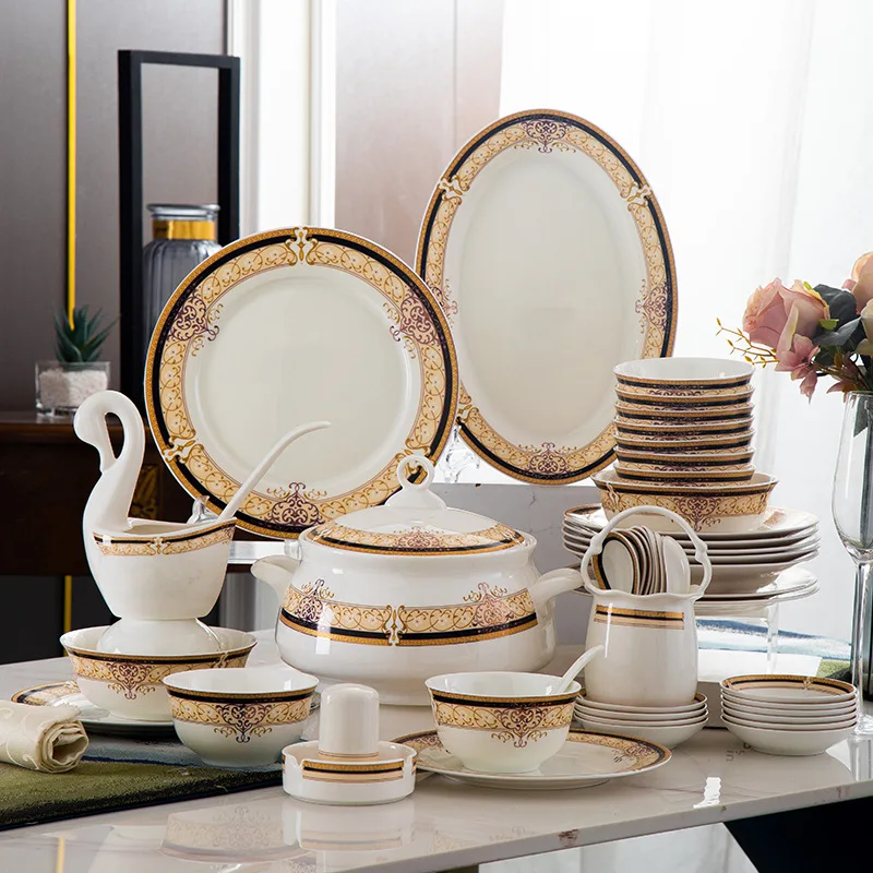North American Bowl and Dish Set Family Ceramic Tableware Set Bone China Plate European Bowl Combination Tableware Set