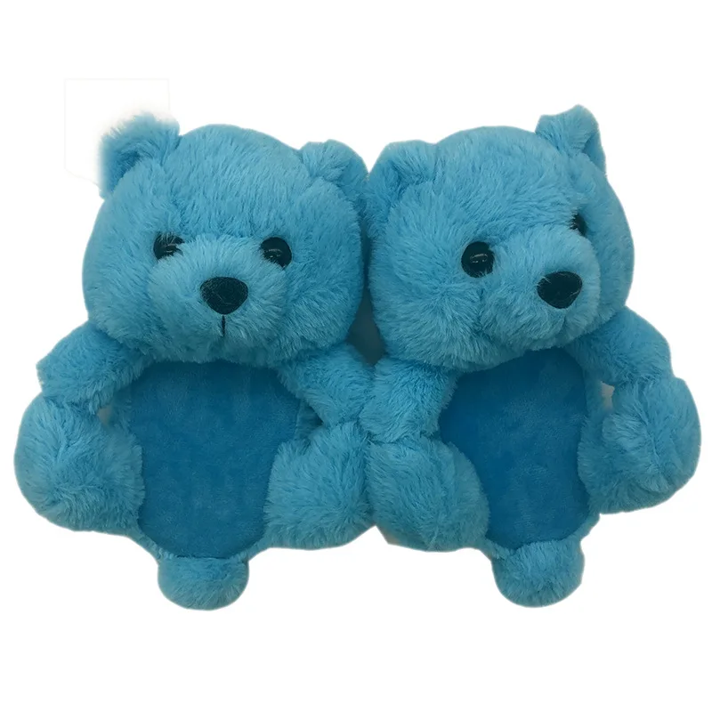 

Hot sale teddy bear slippers kids fashion fur slippers fluffy animal children's slippers, Yellow, blue, orange,pink, pink and blue,brown, red