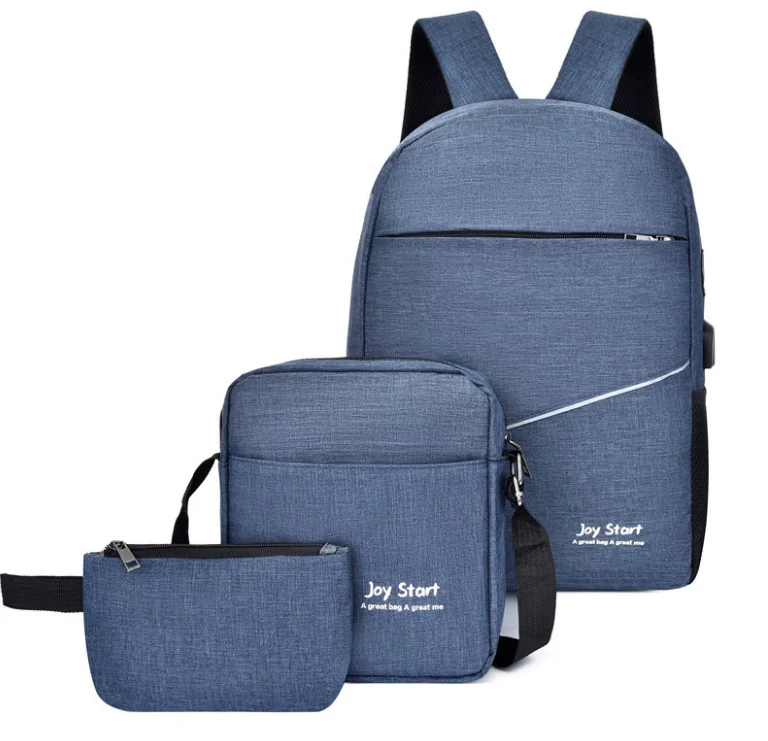 

High Quality Grey Oxford USB Charging Student Backpack Set 3 In 1 School Bags Kids Backpacks For School Children