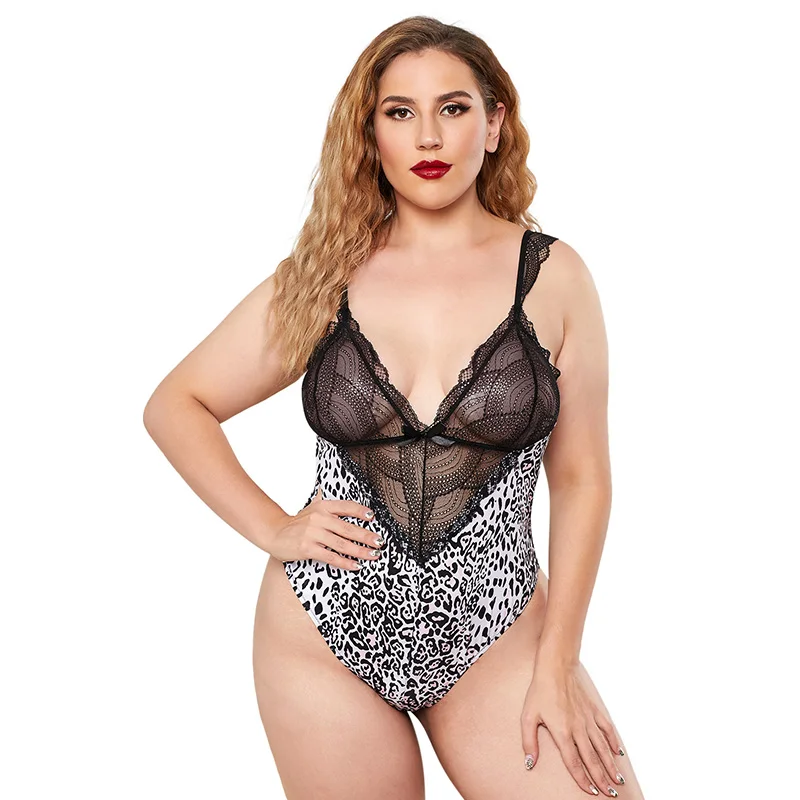 

Ladies Sheer Mesh Super Lace Teddy Leopard Print Sexy Lingerie Women Plus Size, Customized