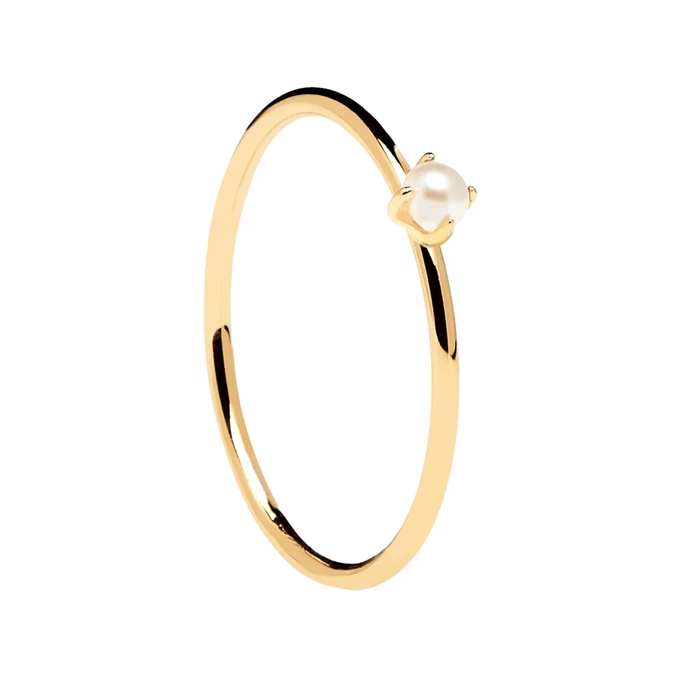

Fashion Jewelry 925 Sterling Silver Ring Simple 18k Gold Plated Anillo Solitary Pearl Ring For Women