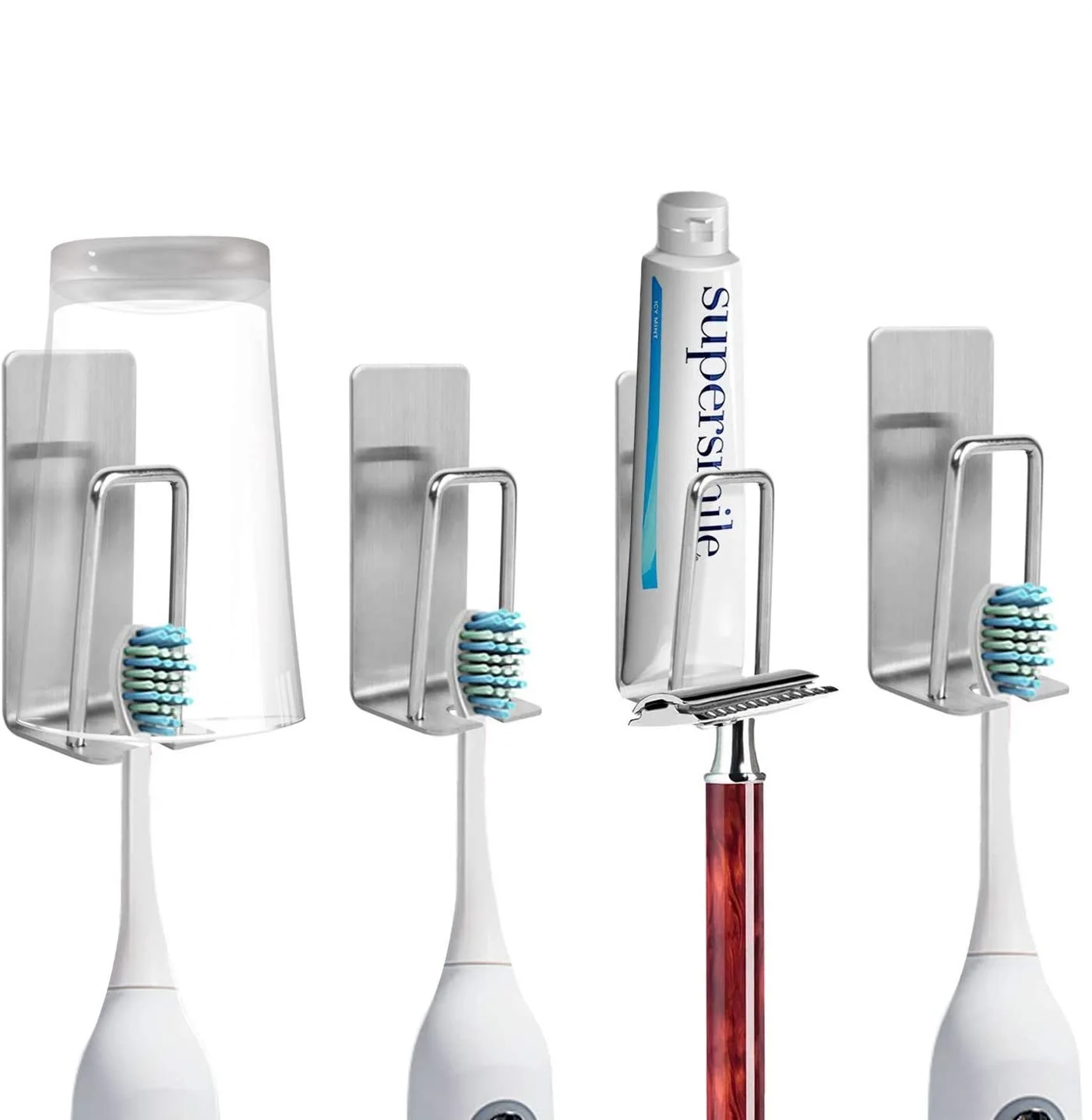 

Wholesale Brushed Stainless Steel Toothbrush Holders With Self Adhesive Wall Mounted Toothbrush Holder Storage Organizer