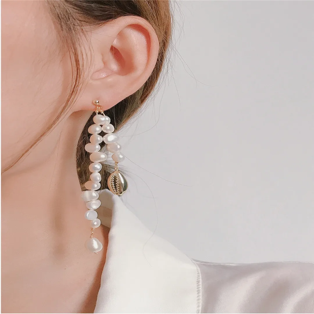 

Lady Temperament S925 Silver Needle Earrings Funky Long 925 Freshwater Pearl Earrings Jewelry, Picture shows