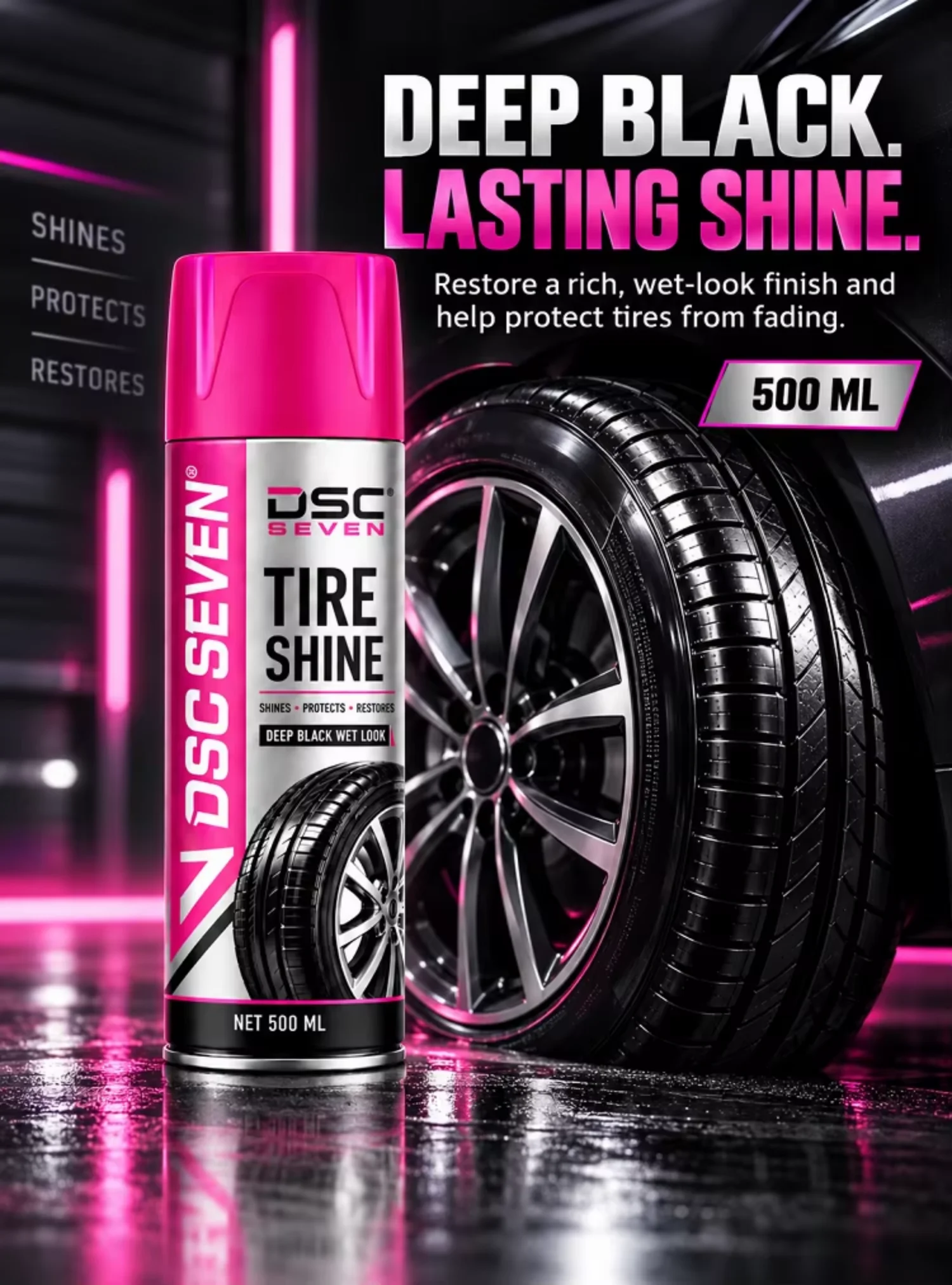 Automotive Tire Shine Aerosol Spray Black Wet Look Rubber Protectant 500ml Long Lasting Gloss Car Wheel Dressing Product
