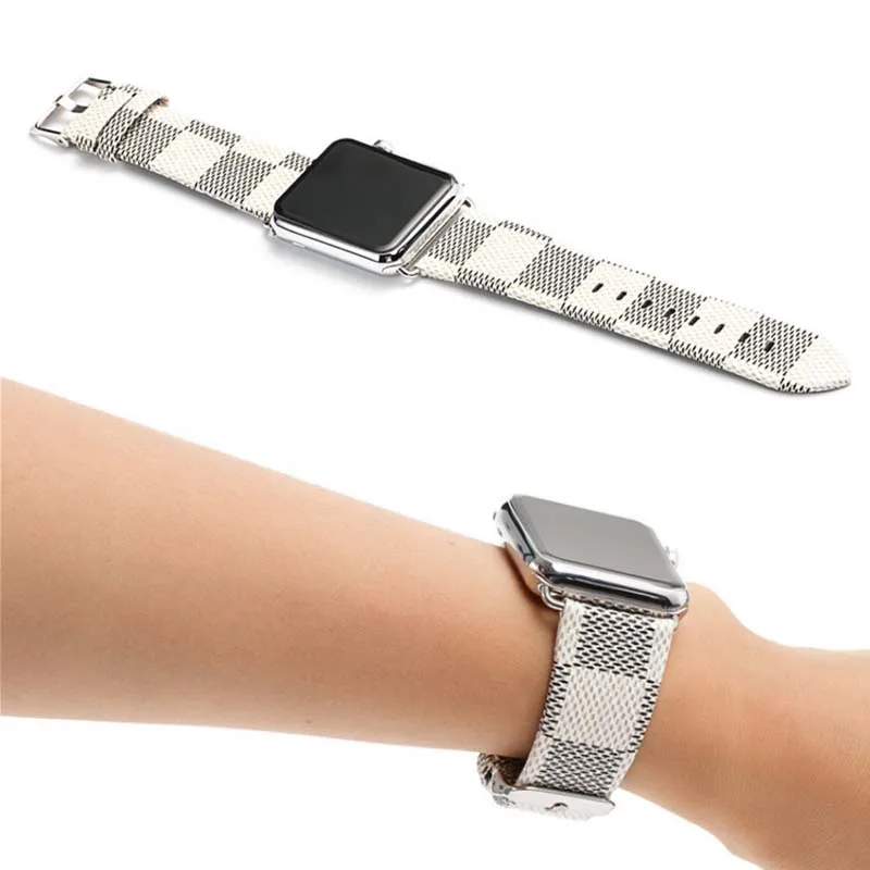 

2020 New Arrivals Wholesale Factory Direct Shipping Luxury Grid Design Slim PU Leather Strap for Apple Watch SE Edition Series 6, Customizable