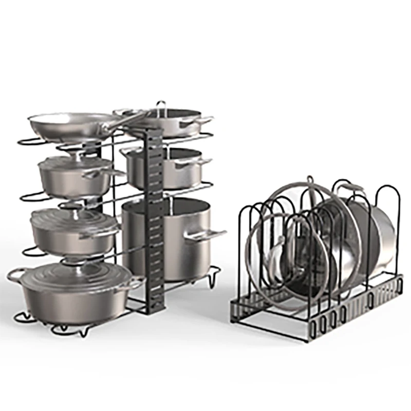 

Amazon Hot Sale 14 / 8 / 5 Tiers High Quality Height Adjustable Home Kitchen Pots Pan Organizer Rack, Custom