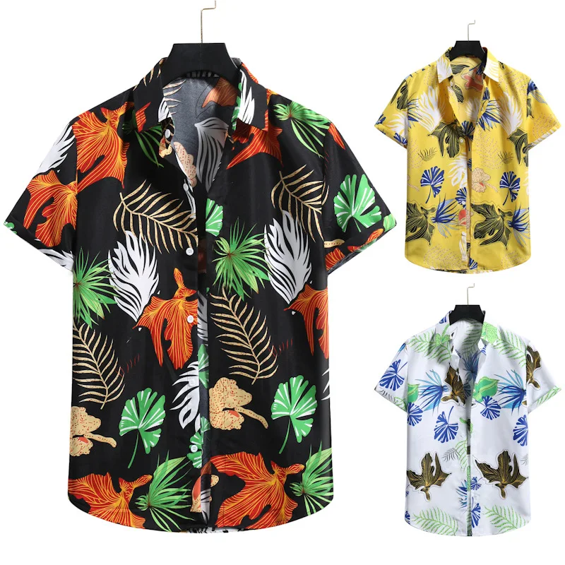 

2021 Amazon Hot Sale Summer Men's Casual Short Sleeve All Over Print Printed Hawaiian Beach Shirt, Picture shown