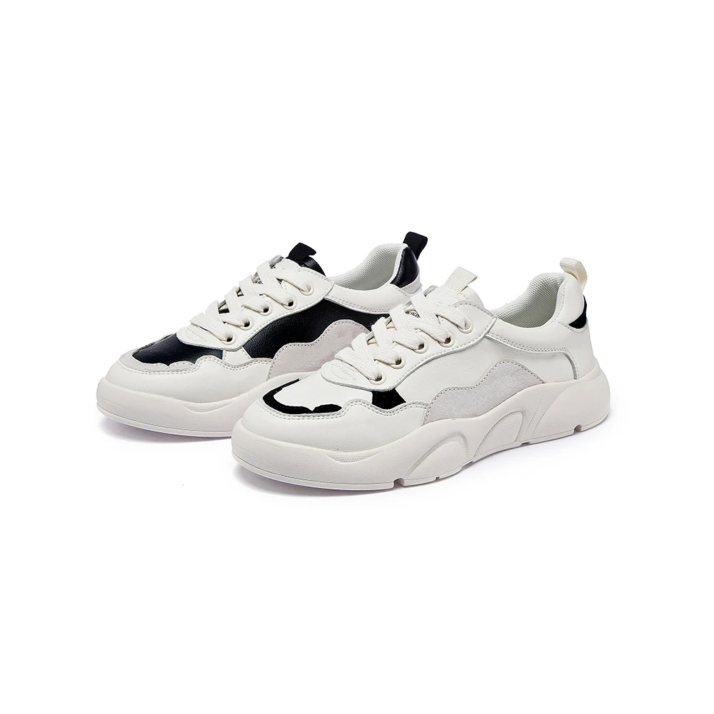 

Wholesale Women leather Casual Shoes White Black Stylish Lace-up Sneakers for Sale