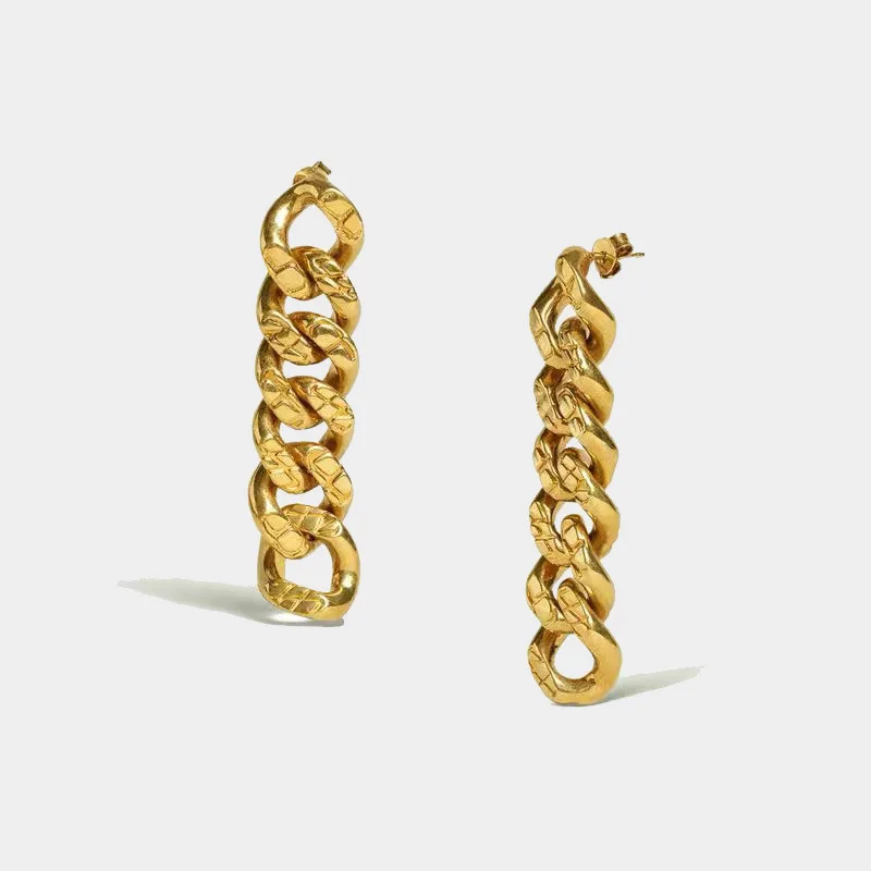 

Ins Hot Popular High Polished Cuban Chain Earrings Gold Plated Link Chain Drop Earrings