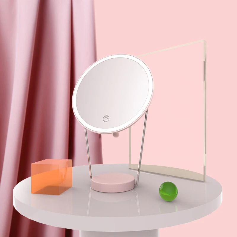 

Round shape wall mounted rechargeable battery hollywood led lighted makeup mirror with lamp, Customized color