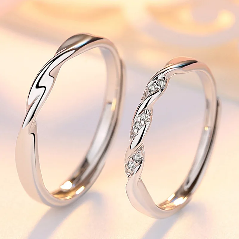 

Mobius silver couple rings with men ring diamond Jewelry Simple and Irregular Live Ring