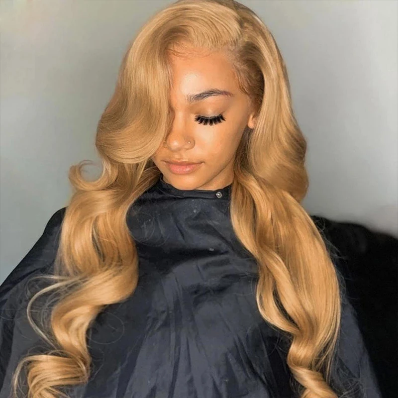 

Brown Honey Blonde Color Body Wave Human Hair Wigs Top Hairline 13x4 Lace Front Wig Transparent Lace Wig For Black Women, Natural color lace wig