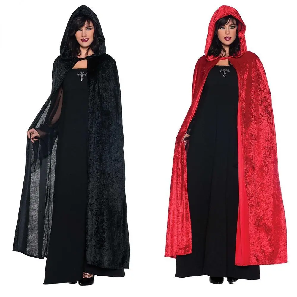 

Wholesale Adult Halloween Costume Christmas Hooded Robe Cloak Cape cosplay party wear Halloween Costume, Red, black, purple, blue, green
