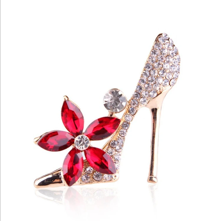 

New Fashion Trendy Diamond Crystal Brooch Shiny High Heels Brooch Plating Alloy Flower Lady Brooch Accessories, As picture show