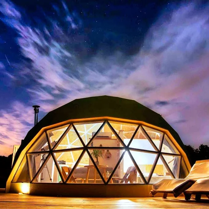 

camping glass dome glass roof steel structure China geodesic dome tents glamping dome house, White or transparent