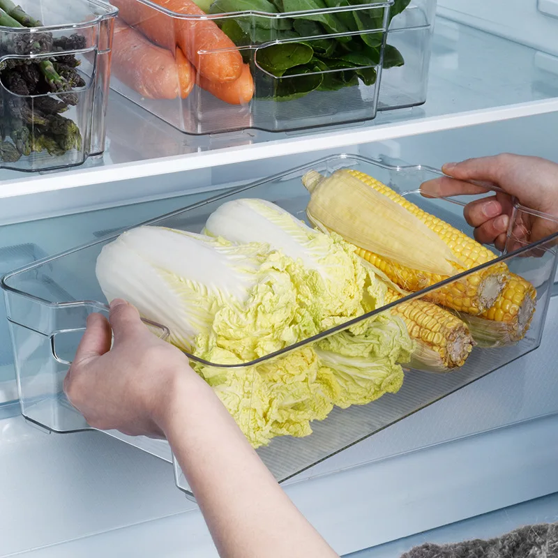 

Classic Japanese Style Household Refrigerator Drawer Durable Storage Vegetables Organizer With Handle, Transparent