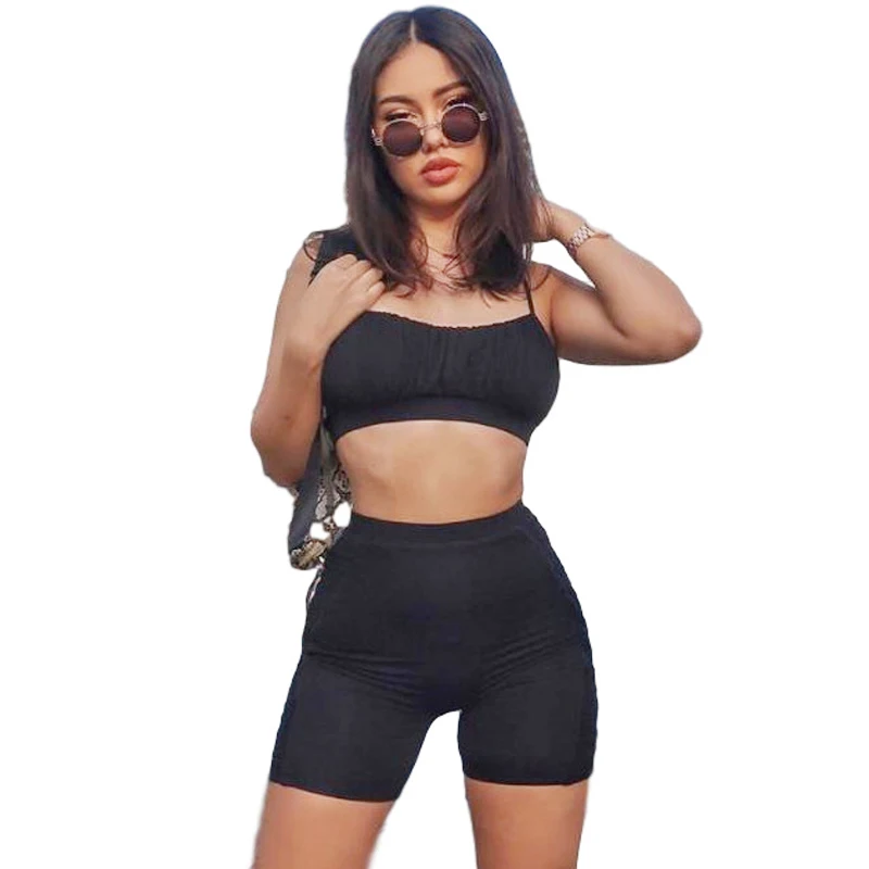 

2020 Summer Stylish Sexy Sling Crop Top and High Waist Pants Slim Sports Suit Women Sports Two Pieces Track Suits, Picture color