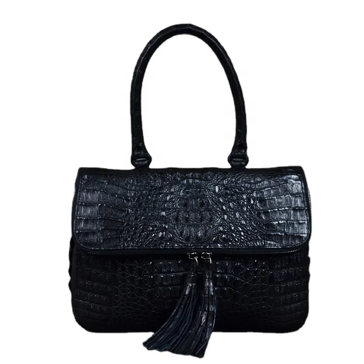 

New arrival women bespoke crocodile bags leather shoulder bags with tassel crocodile handbags trunk show, 20 colors option