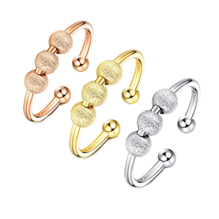 

Fashion Mens Anxiety Spinner Rings Jewelry Personalized Gold Plated Adjustable Lucky Beads Anxiety Fidget Rings for Women Men, Gold, silver, rose gold