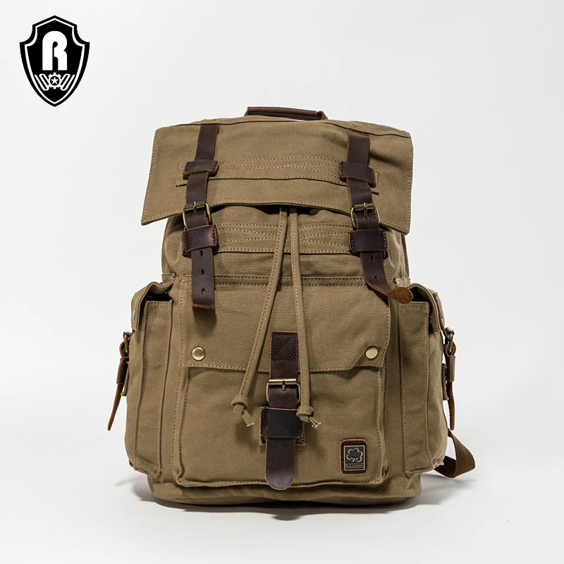 

Retro Fashion Outdoor Large Capacity Military Hiking Waterproof Rolltop Canvas Tactical Backpack, 2 colors