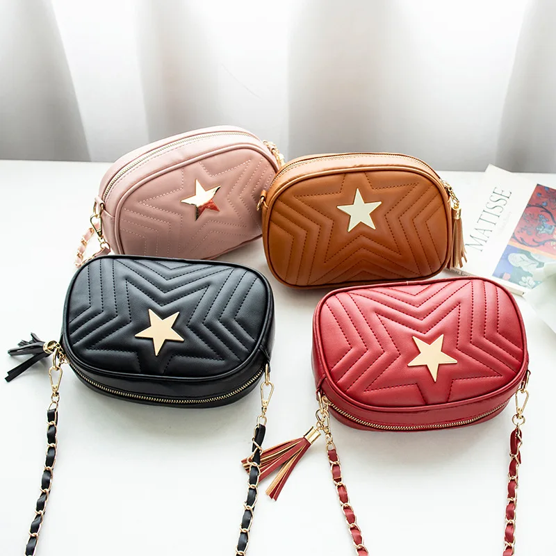 

2021 summer new texture women messenger bag Joker small fragrant wind diamond chain bag tassel small round bag
