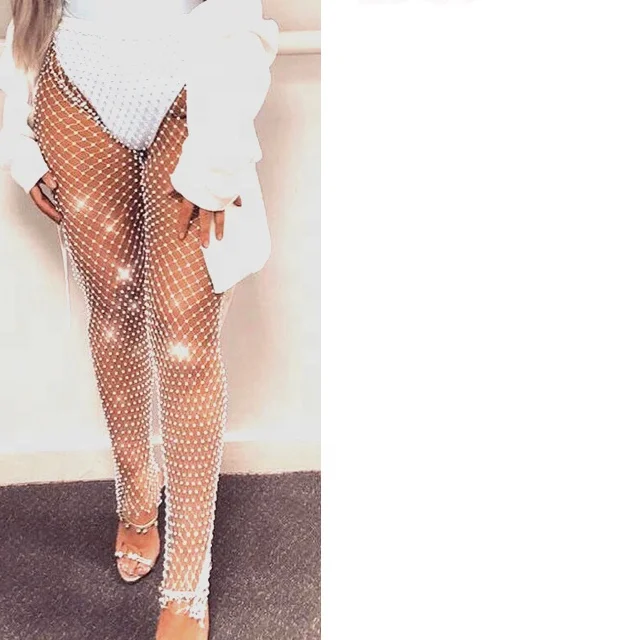 

C016 Womens Swimsuit Cover Up Pants Sexy See Through Hollow Out Rhinestone Rave Festival Bottoms Pants, Black with crystal ,black with crystal ab, other colors and sizes ok