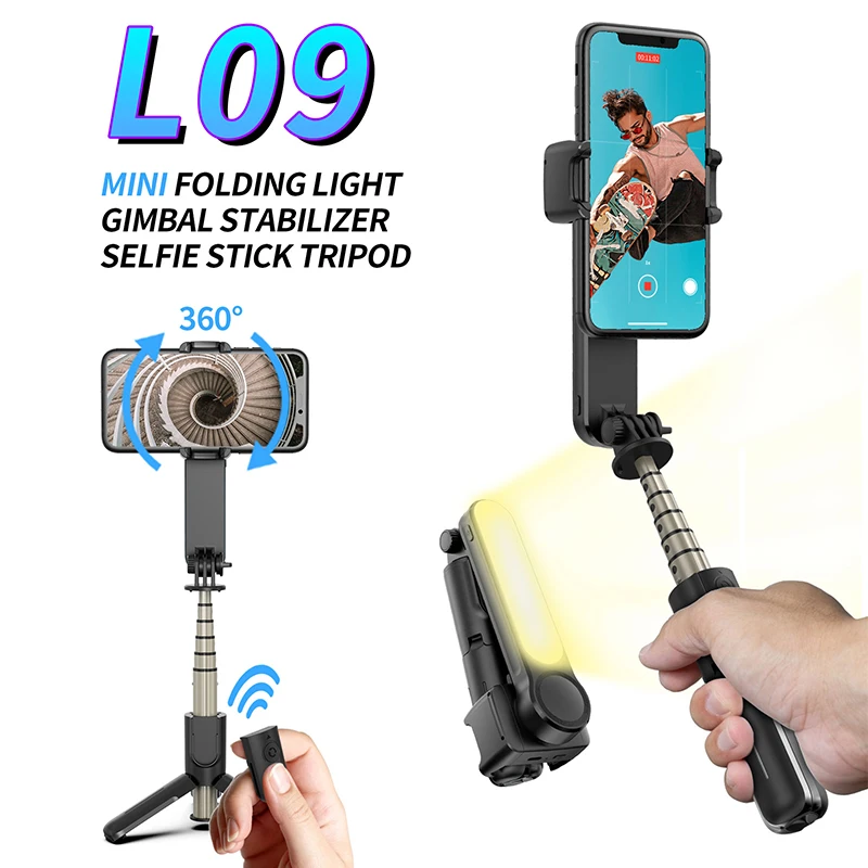 

CYKE New L09 Handheld Rotatable Gimbal Phone Video Stabilizer with Led Light Wireless Selfie Stick Tripod