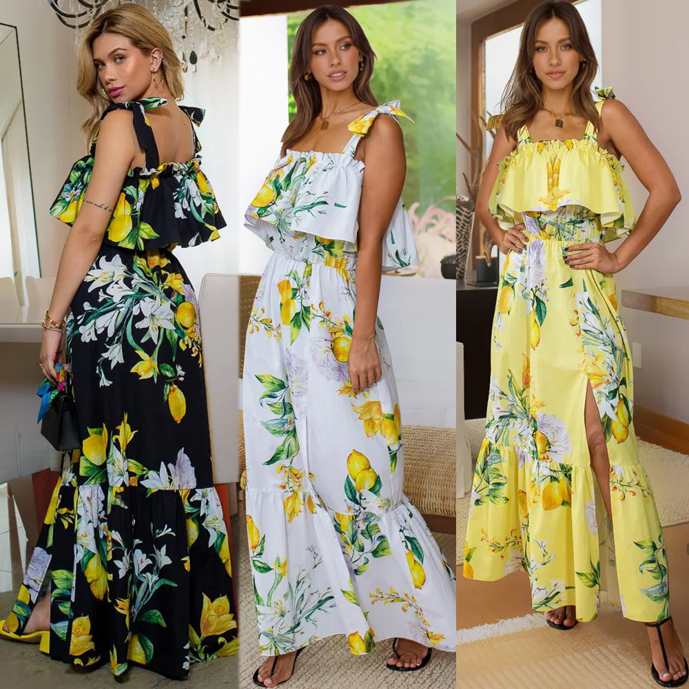 

2021 ruffles summer dress sexy plus size women's dresses fashion printing casual dresses, Customized color