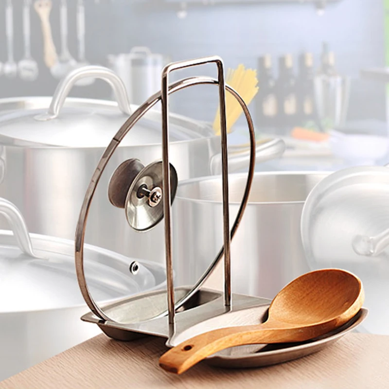 

Stainless Steel Kitchen Organizer Pan Pot Rack Holder Cover Lid Rack Stand Spoon Holder Kitchen Accessories Detachable Racks, Photo