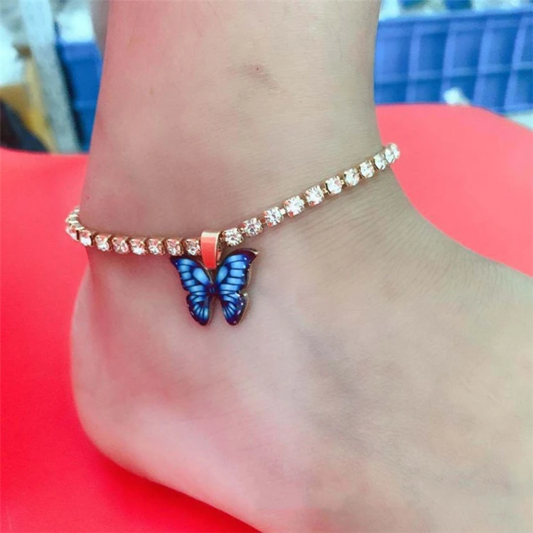 

European and American creative rhinestone butterfly anklet bracelet ladies gold color rhinestone anklet