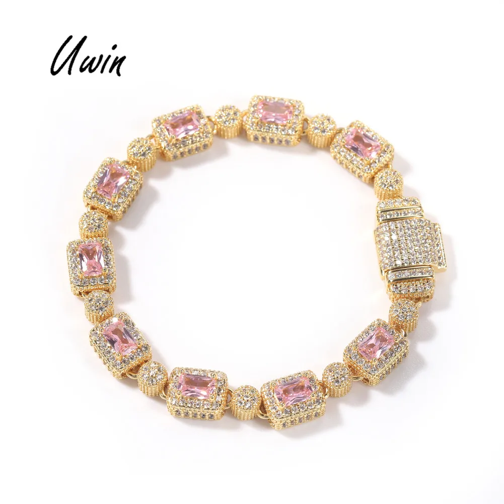 

Uwin Latest Bracelets Designs Gold Silver Pink Zircon Diamond Bracelet CZ Hip Hop Womens Bracelets
