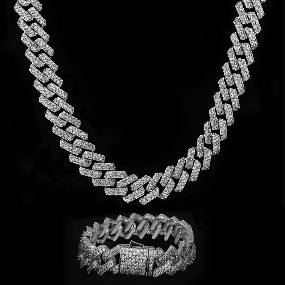 

KRKC Drop Shipping 1pcs Service 15mm Gold Plated Square 5A CZ Diamond Iced Out Hip Hop Jewelry Choker Cuban Link Chain