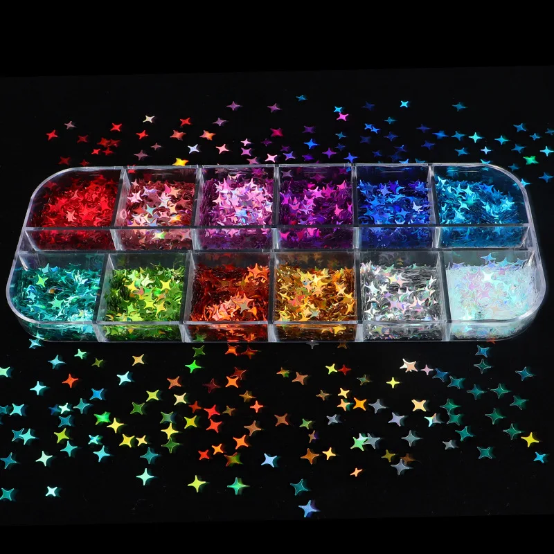 

Misscheering 12-color laser four-pointed star sequin color mixed box nail jewelry