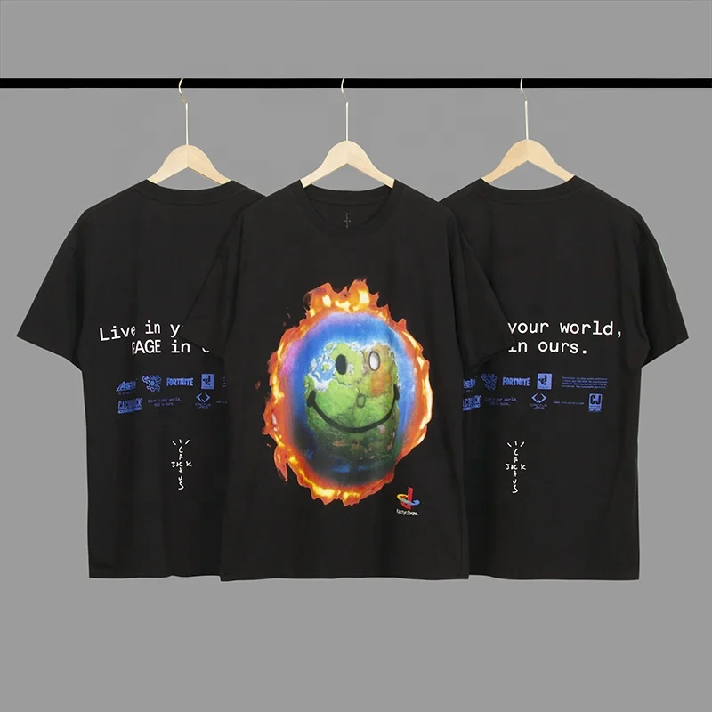 

Earth Smiley Print T-shirt Loose Half-sleeved T-shirt High Street Wild Men Women Casual Short-sleeved Summer Trend Tee