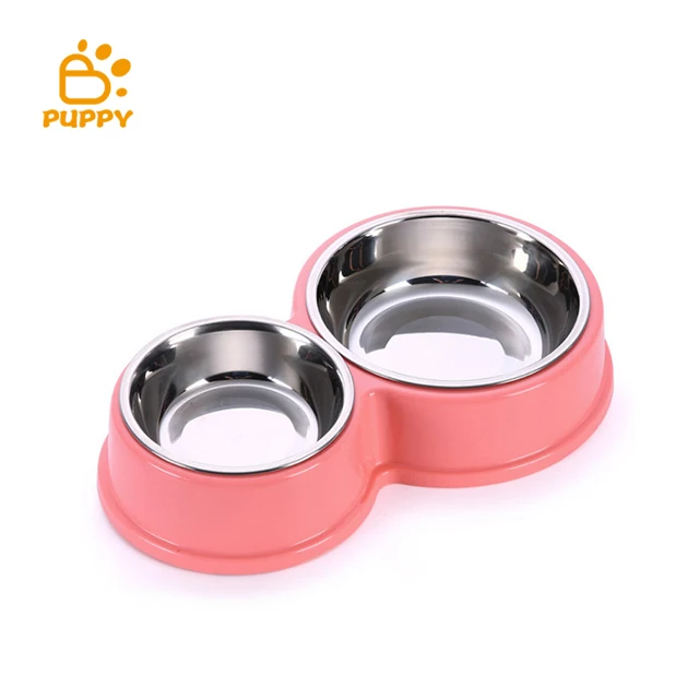

Cheap Eco Stainless Steel Double Pet Bowls Pet Cat Dog Puppy Food Water Bowl, Pink, green, blue