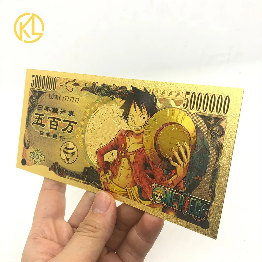 

13 Designs Japanese Anime One Piece Monkey D Luffy Sanji Nico Robin Nami Gold banknote LUCKY7777777 Banknote for Collection