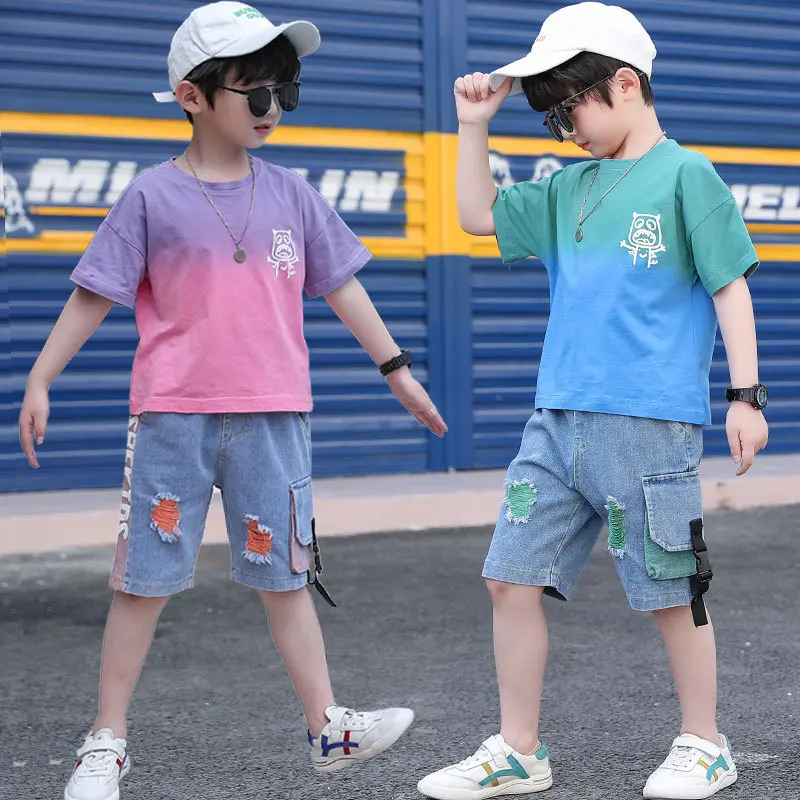 

Teens Children Clothing New 2021 Summer Fashion Boys Clothes Short Sleeve T Shirt Pant Sport Suit 2pcs Outfit Kids Tracksuit Set