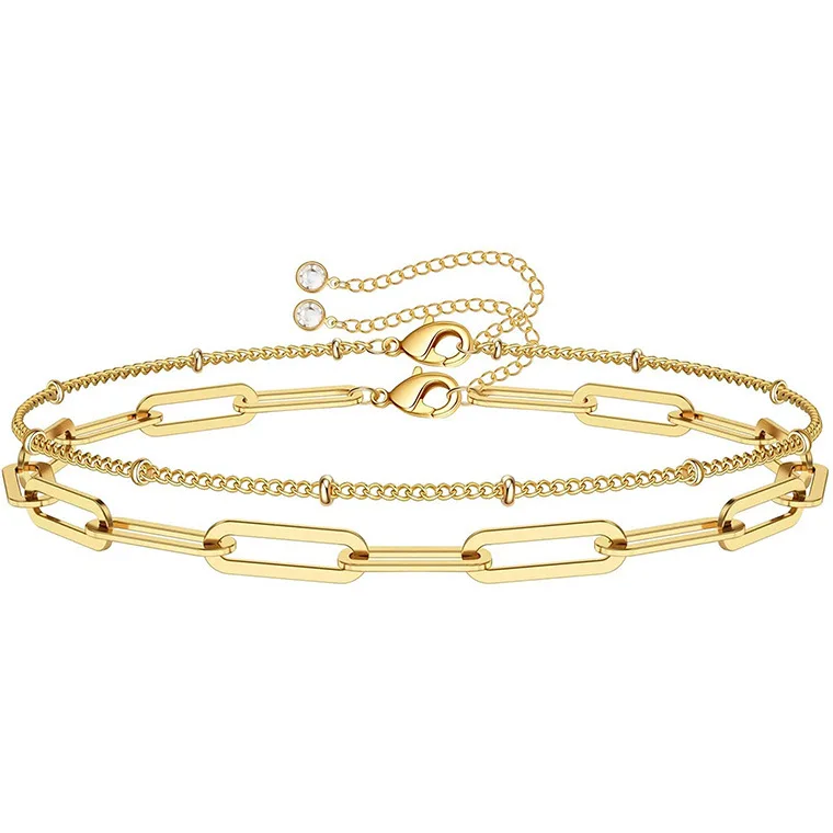 

Dainty Gold Bracelets for Women 14K Gold Filled Adjustable Layered Bracelet Cute Oval Chain Gold Bracelets for Women Jewelry