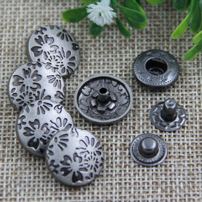 

Wholesale fashion design flower pattern zinc alloy metal snap fastener for clothing, Customized color
