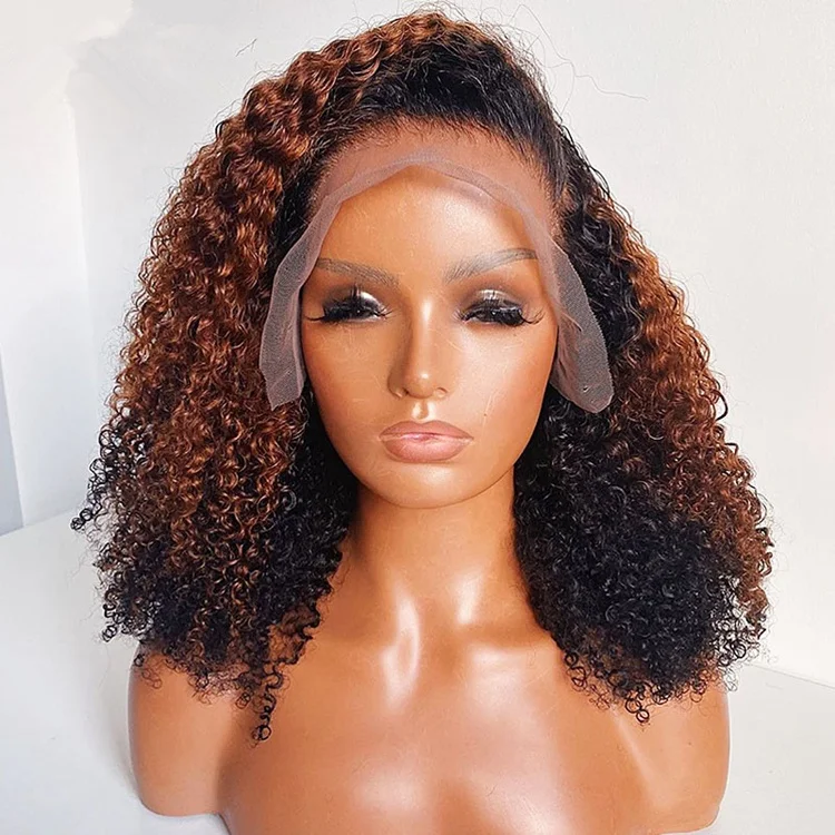 

Black Women Afro Kinky Curly #30 Brown Color 250% Density Raw Indian Cuticle Aligned Hair Lace Front Wigs