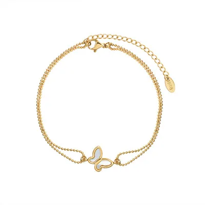 

Minimalist Stainless Steel Butterfly Charm Anklet Double Layer Chain Butterfly Pendent Anklet