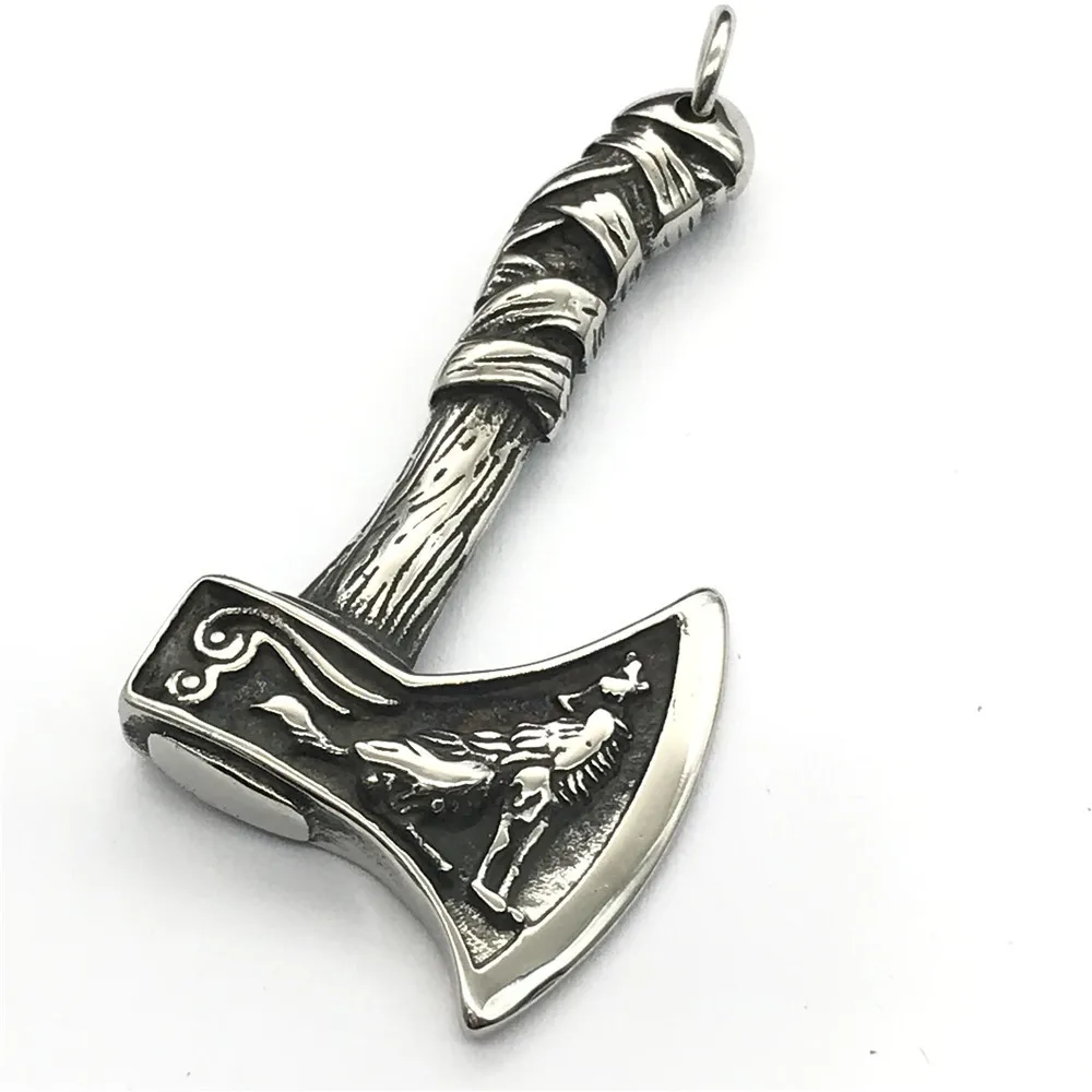 

Wholesale antique silver viking wolf and odin raven ax pendant necklace as birthday gift