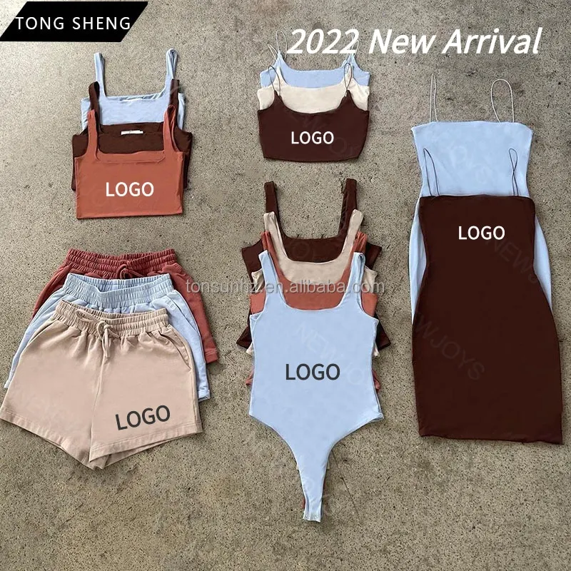 

2022 New Arrival Women Summer Vintage Mini Bodycon Camisole Dress Crop Tank Top 2 Two Piece Short Jogger Set For Women, Customized color