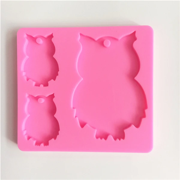 

Shiny animal family mama baby owl family mold silicone keychain molds for DIY, White, pink