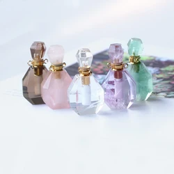 Crystal Perfume Bottle Essential Oil Perfume Pendant Necklaces Irregular Natural Raw Raw Quartz Gemstone Necklaces for Womens