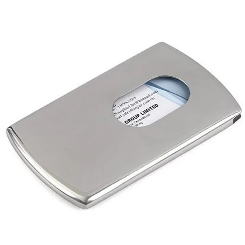 

Brushed white steel business card case push-type stainless steel business card holder